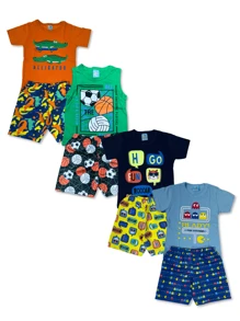 8 Pieces Children's Clothing Kit For Boys Summer 4 Assorted Sets 4 T-Shirts + 4 Shorts/Bermudas - 彩色 - 查看 8
