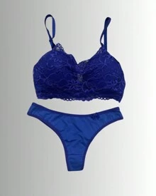 Sexy Lace Bra And Thong Set With Padded Bra L03 - Màu xanh lam - Xem 2