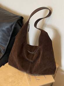 Bolso de hombro casual de gran capacidad en estilo retro de, bolso de mujer de color liso mate efecto parchwork, elegante y versátil para uso diario, bolso de mano de