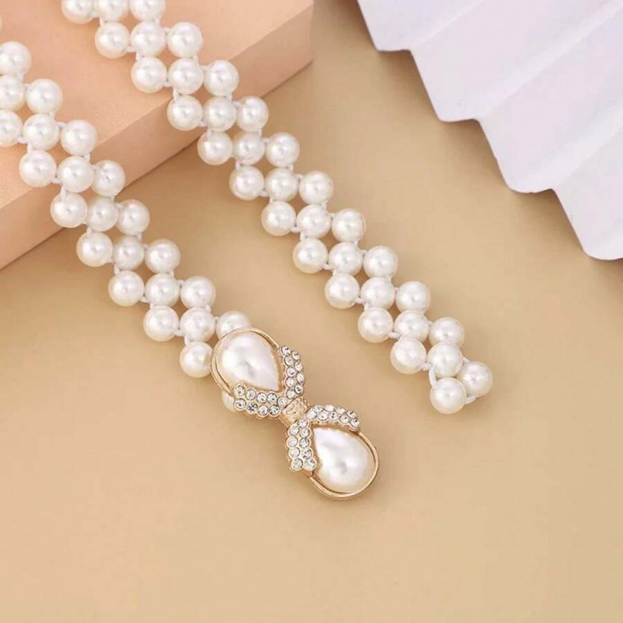 Women's Belt With Pearls And Elastic - Elegance And Comfort - A - 查看 1