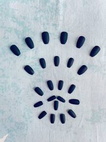 24 piezas de uñas postizas cuadradas cortas de color negro mate, 1 lima de uñas, 1 pegatina de pegamento para uñas, Suministros para uñas - Negro - Ver 3