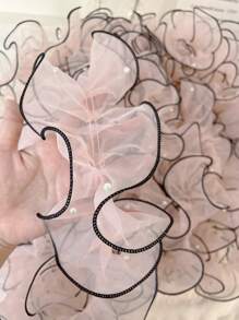 1roll/2yards 4.33inch Dense Pleated Beaded Tulle Lace Ribbon, Floral Bouquet Ribbon, Shiny Pearl Wave Ribbon