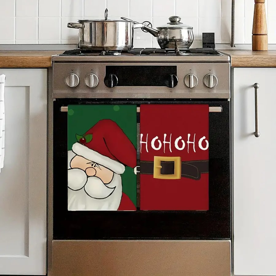 2 pezzi Asciugamani da cucina con Babbo Natale, morbidi e assorbenti in microfibra, lavabili in lavatrice, asciugamani da tè decorativi rossi e verdi, adatti per decorazioni natalizie domestiche e apparecchiature da tavola, regalo per mamma e amici