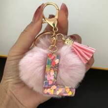 Cute 1 Neutral A-Z Colored Heart-Shaped Glitter KC Gold Keychain, DIY Resin Capital Letter Wallet Keychain, Handbag Decoration, Gift Valentine's Day Valentines Car Accessories Bag Charm School Goth Y2k - Pink - View 32