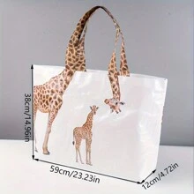 1pc Whimsical Giraffe Pattern Tote Bag - Large Capacity, Waterproof, Moisture-Proof, Durable, Reusable, Travel-Friendly Handbag For Shopping, Storage, And Daily Use - Perfect Gift Idea - Multicolor - View 3