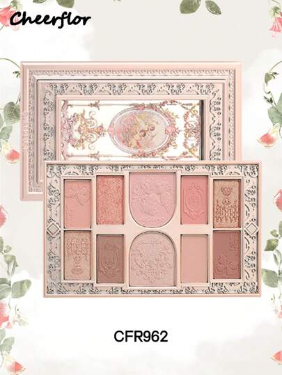 CHEERFLOR 浮雕化妆盘，眼影盘，高显色度，带磁性旋转盖，哑光闪光粉眼影盘，持久亮泽闪光眼影，轻盈，顺滑，带镜子，荧光笔轮廓腮红粉一体式化妆盘，日常化妆品