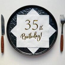 20 件/包，金箔和白色 35 岁生日一次性餐巾由原生纸浆制成，6.5*6.5 英寸，适合 35 岁生日派对、酒店、餐厅、酒吧、餐具、一次性使用、圣诞节 - 金色 - 查看 1