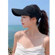 Visor Cap Premium Line Fabric Various Colors Simple Sun Beach Casual Elegant Street Style Cotton - 黑色 - 查看 5