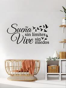 1 pièce Autocollant mural avec citation motivationnelle en espagnol, autocollants étanches convenant pour étude, chambre, salon, décoration de la maison, "Rêve sans limites !