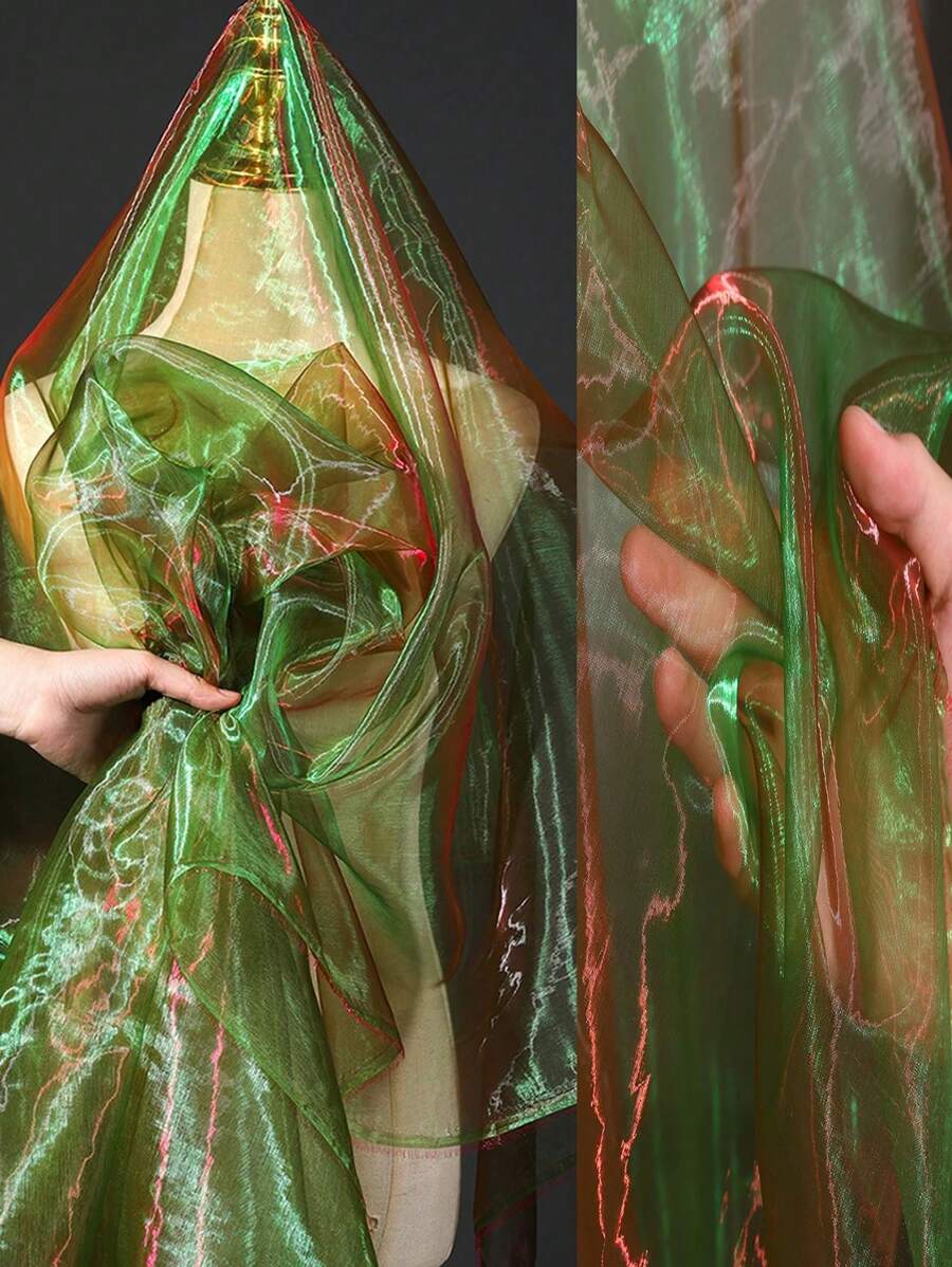 1 件古蓝渐变半透明水光欧根纱面料复古创意连衣裙婚纱裙子设计师面料 - 軍綠色 - 查看 1