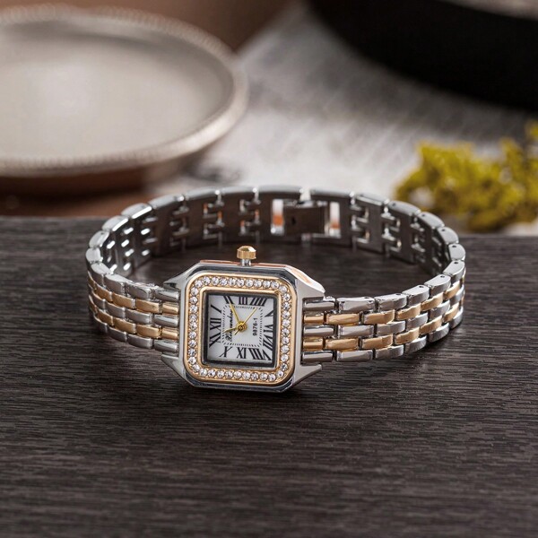 xinyunkou ساعة مربعة صغيرة للنساء من كوريا، سوار من الصلب مرصع بالراينستون، عقرب صغير لون أزرق فاتح، واجهة بيضاء، رقيقة، متعددة الاستخدامات، ساعة رياضية بسيطة وعادية كهدية للطلاب العائدين إلى المدرسة