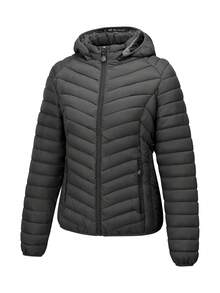 Risissida Women's Packable Lightweight Full-Zip Puffer Jacket With Hood Quilted Fall And Winter Coat - Black - View 3
