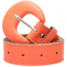 Kit 2 Women's Fashion Belt Fashion Oval Belt 1.10cm Various Colors Summer - 橙-白 - 查看 3