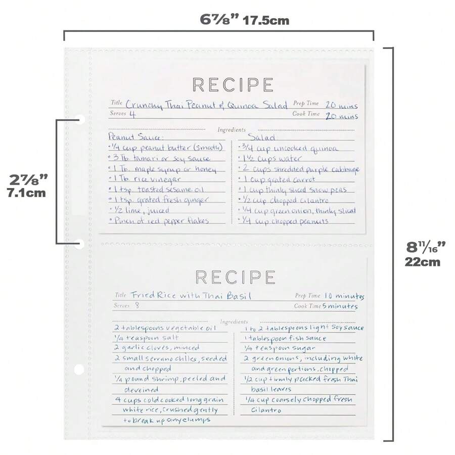 Recipe Binder Set A5 3Ring Cookbook With 50 Recipe Cards, 25 Clear