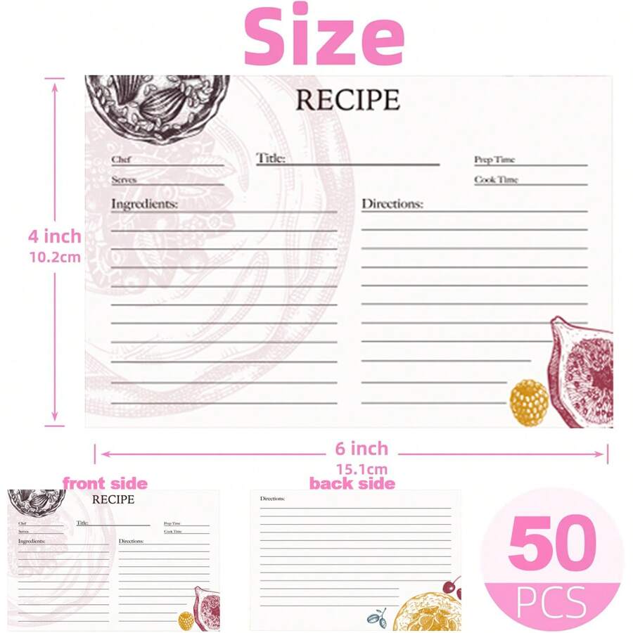 Recipe Binder Set A5 3Ring Cookbook With 50 Recipe Cards, 25 Clear