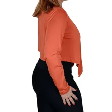 Cropped Long Sleeve Open Social Elegant Sicuak Cardigan In Viscolycra - 亮橙色 - 查看 6