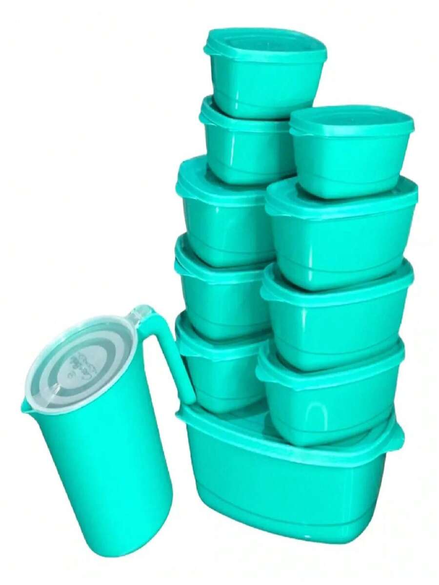 11 Piece Kit - Airtight Plastic Jars 10 Jars + 1 Jug - Màu xanh Bạc hà - Xem 1