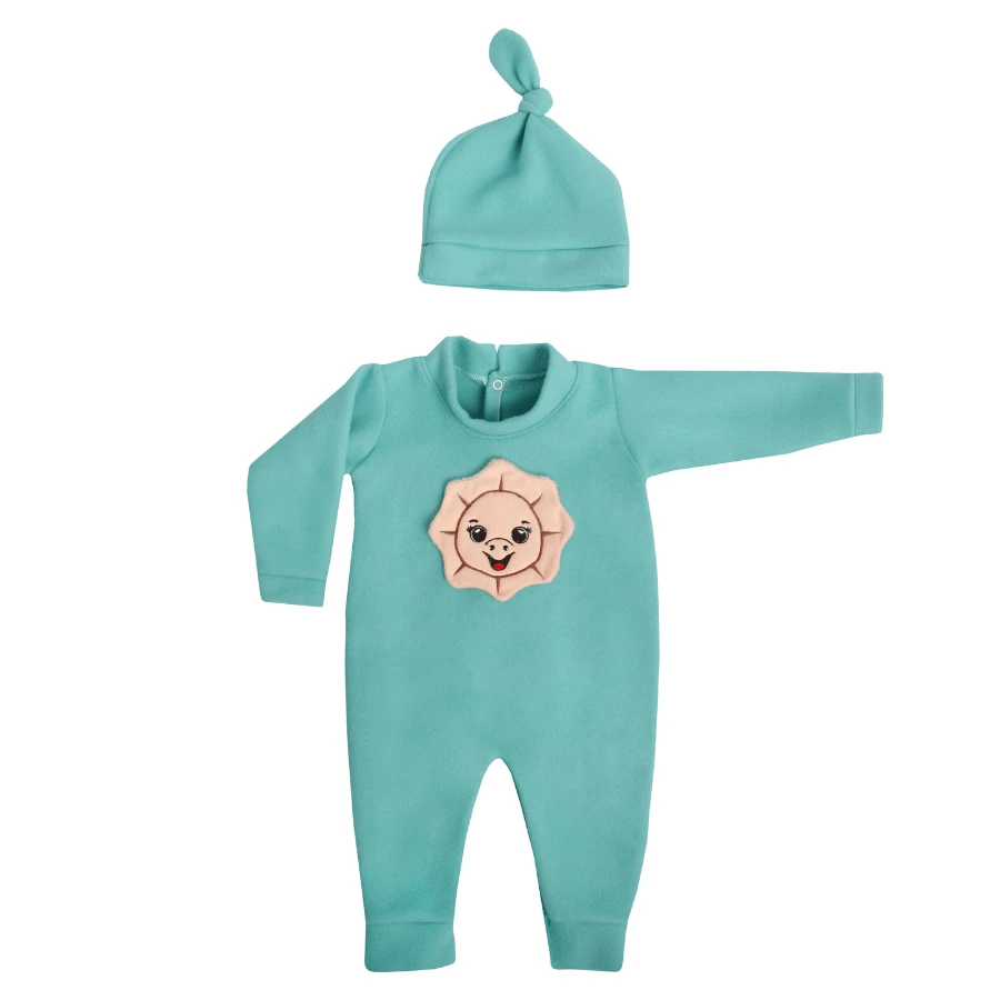 Soft Baby Romper With Embroidered Cap For Boys And Girls - 薄荷綠 - 查看 1