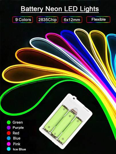 Acosh Neon Luces de tira de neón LED flexibles para Navidad y talla grande - Alimentadas por batería con interruptor de encendido/apagado, para uso en interiores/exteriores, iluminación de múltiples colores para fiestas, balcones, decoración de restaurantes