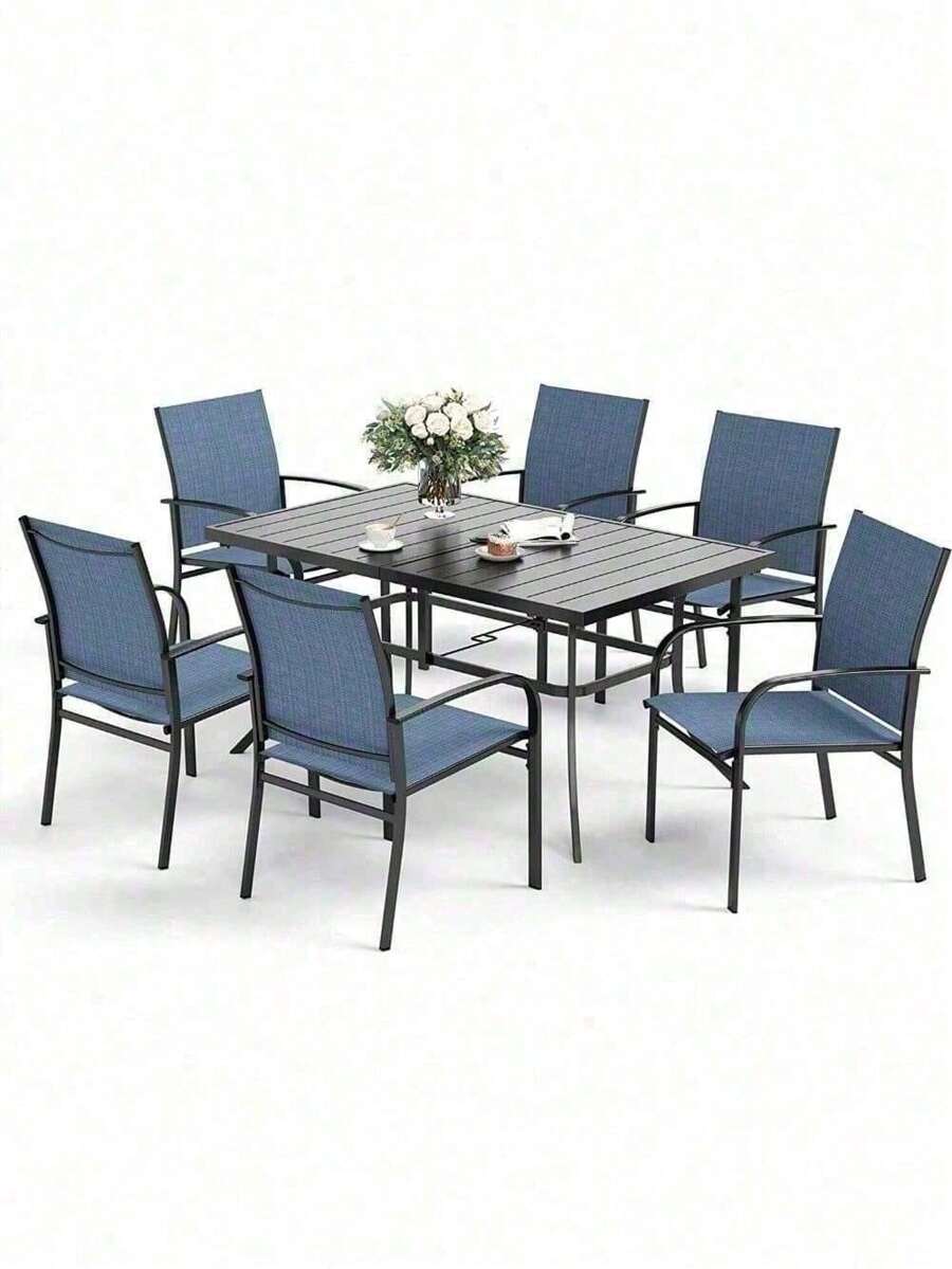 Conjunto de comedor de patio de 7 piezas, juego de mesa y sillas para