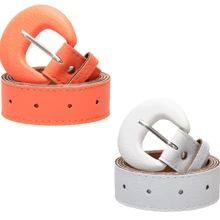 Kit 2 Women's Fashion Belt Fashion Oval Belt 1.10cm Various Colors Summer - 橙-白 - 查看 1
