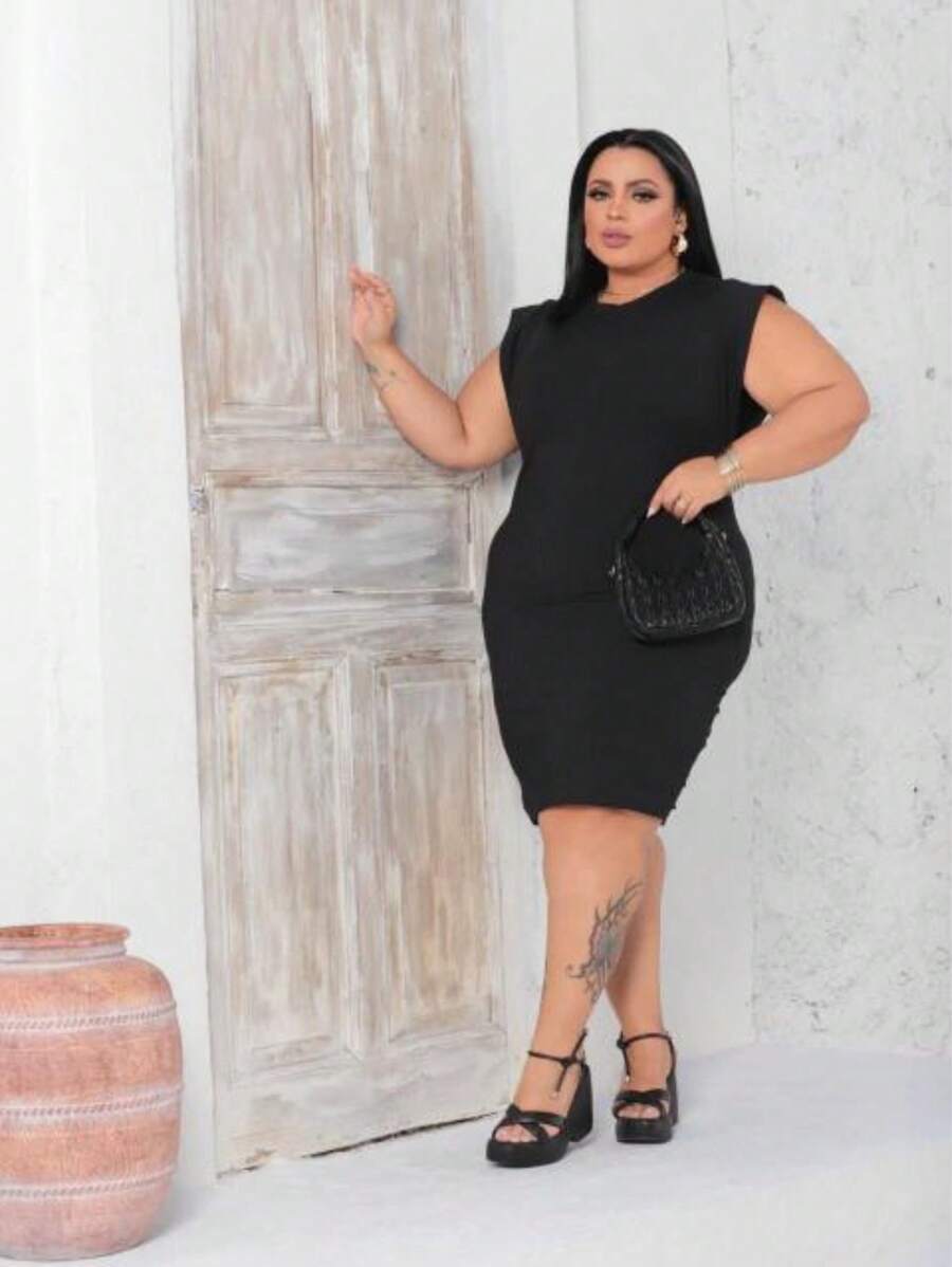 MUSCLE DRESS PLUS SIZE WOMEN'S FASHION - 黑色 - 查看 1