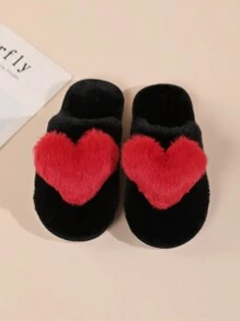Kids' Comfortable Heart Shaped Plush House Slippers, Red, Indoor/Outdoor - Black - View 3