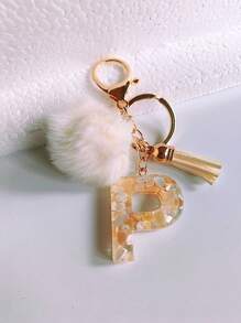 1 件米色树脂字母心形流苏钥匙扣，可爱休闲风格钥匙圈，创意礼物配件，送给朋友万圣节 - 香檳色 - 查看 21