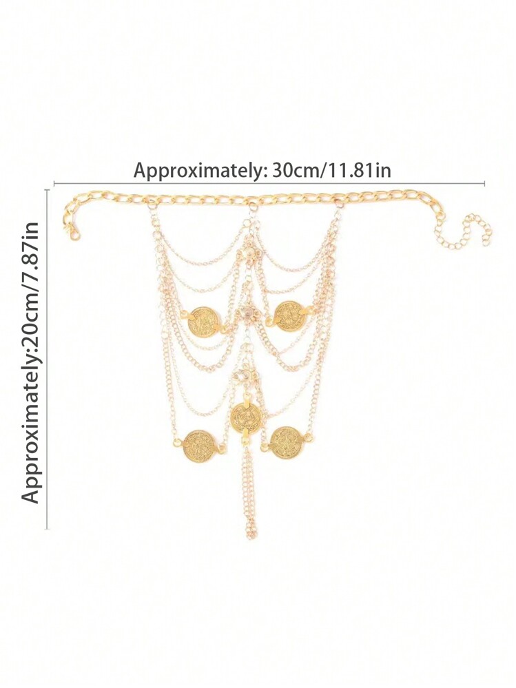 1pc Metal Multi-Layer Tassel Anklet - Vintage Fashion Chain Foot Jewelry For Cosplay & Dance - One Gold Chain Coin Anklet - View 2