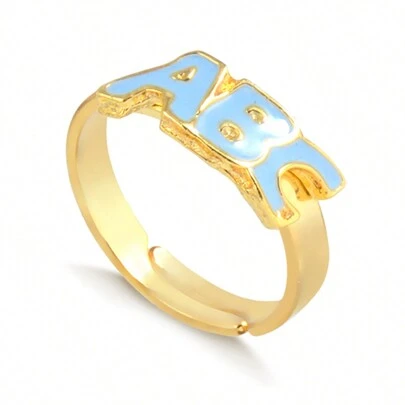 Anel de Formatura Infantil ABC Azul Banhado em Ouro 18K Ajustável