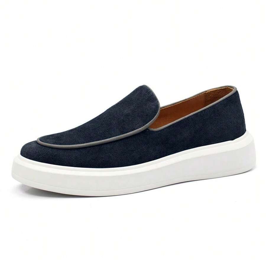 Men's Suede Loafer Lined With Insole - Navy Blue - View 1