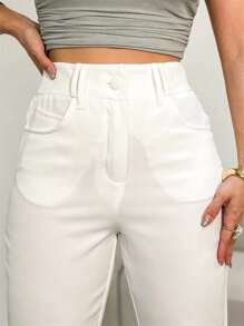 Women's Flare Pants Wide Leg High Waist Tailored Chic Work Wear Uniform Party Outfit/DD068 - trắng - Xem 4