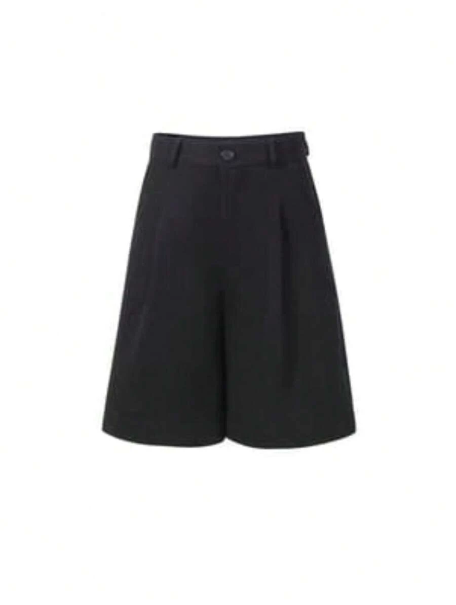 Women's Summer 2024 Twill Fabric Suit Bermuda Shorts High Waist Wide Leg A-Line Casual Five-Inch Length - màu đen - Xem 1