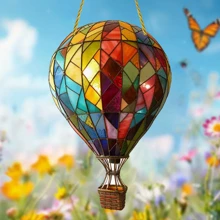 1 件彩色热气球窗帘装饰 - 彩绘玻璃外观，（7.9 英寸 X 5.1 英寸）丙烯酸材料，适合所有季节，是送给朋友、圣诞节、新年和派对的理想礼物