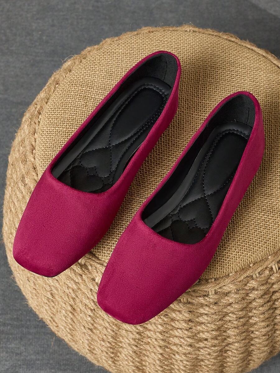 Bailarinas de punta cuadrada de moda para mujeres, negras, burdeos, versátiles para uso casual, de fiesta, de boda y cómodas para usar en todas las estaciones