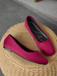 Bailarinas de punta cuadrada de moda para mujeres, negras, burdeos, versátiles para uso casual, de fiesta, de boda y cómodas para usar en todas las estaciones