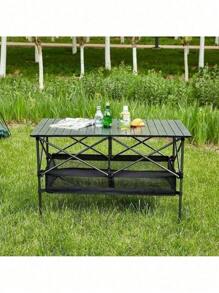 1-Piece Folding Outdoor Table With Carrying Bag,Lightweight Aluminum Roll-Up Square Table For Indoor, Outdoor Camping, Picnics, Beach,Backyard, BBQ, Party, Patio, 27.56X27.56X27.56in, Black - Đen + Nhôm-1 - Xem 2