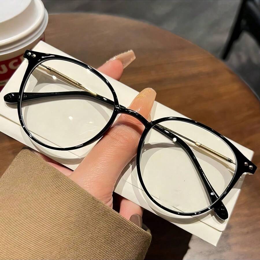 1pc Oval Shaped Fashion Computer Glasses, Eyewear For Daily Use, Computer, Gaming - Black - View 1