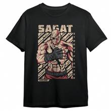 Sagat Street Fighter T-Shirt Gamer Geek Nerd Blouse Shirt Men Women 100% Cotton Top Premium Streetwear New Release Fast Shipping Various Colors!! Plus Size - 黑色 - 查看 1