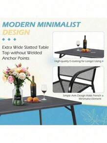 5 Piece Outdoor Patio Outdoor Dining Set Table Stackable Chairs W/ Umbrella Hole - Bàn hình chữ nhật - Xem 7