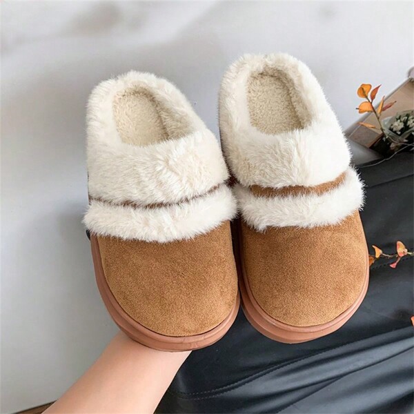 Vintage Home Slippers Women's Winter Indoor Warmth Thick Soled Plush Slippers Fashion Slippers Birken Shoes Women's Slippers New Style