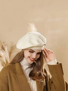 1pc Classic Elegant Beret Hat, Face-Slimming Stylish, Warm Knitted Painter Cap, Universal Size, Suitable For Various Face Shapes, For Indoor, Outdoor, Cycling, Sports, Gathering, Autumn/Winter - Multicolor - View 3