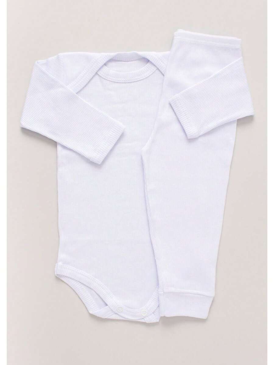 2 Piece Set Kit Long Sleeve Bodysuit And Ribbed Romper - trắng - Xem 1