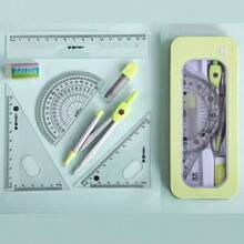 1 set Compás de alta calidad, transportador, regla triangular y regla recta, Juego de artículos de papelería multifuncionales de geometría para estudiantes de primaria y secundaria, de vuelta a la escuela