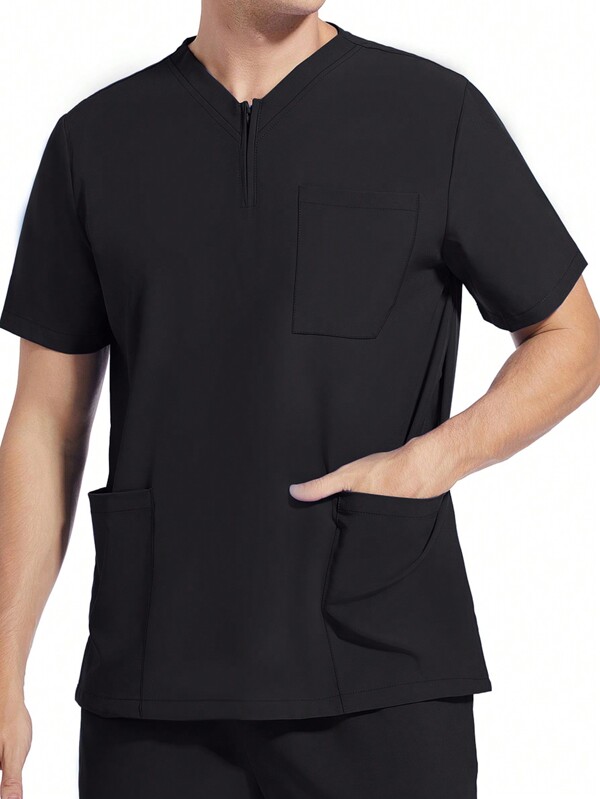 Chemise de travail à manches courtes et extensible pour hommes, blouse de laboratoire, Top élastique respirant avec poches pour salon de toilettage pour animaux de compagnie