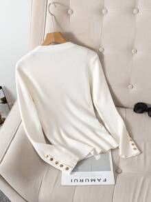 GIGOGOU Autumn Winter Basic Women Rib Warm Soft Sweater Top Slim Fall Clothes - Apricot - View 3