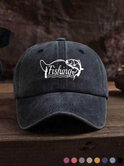 1pc Unisex Fishing & Outdoor Casual Fashion Washed Print Baseball Cap, Adjustable Size, Suitable For All Seasons Daily Wear