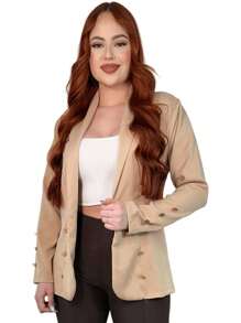 Women's Blazer Jacket 12 Buttons Long Tailored Social Premium Meeting Beautiful Cute Colorful Suit Button - Màu be - Xem 1