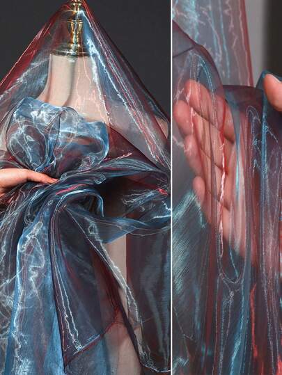 1pc Vải Organza màu xanh lam cổ điển trong suốt mờ nhạt vải may váy cưới sáng tạo cổ điển vải thiết kế