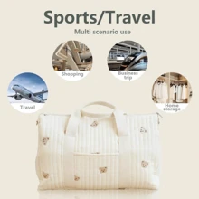2024 Neue koreanische bestickter Reisetasche, Gepäcktasche mit großer Kapazität, leichte Aufbewahrungstasche, Schultertasche Boston Bag mit Bären Design, Schultasche, Schul-Accessoires, Schulsachen